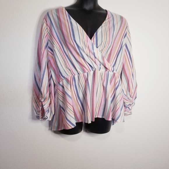 Lane Bryant stripes blouse with crossover front - Picture 1 of 7